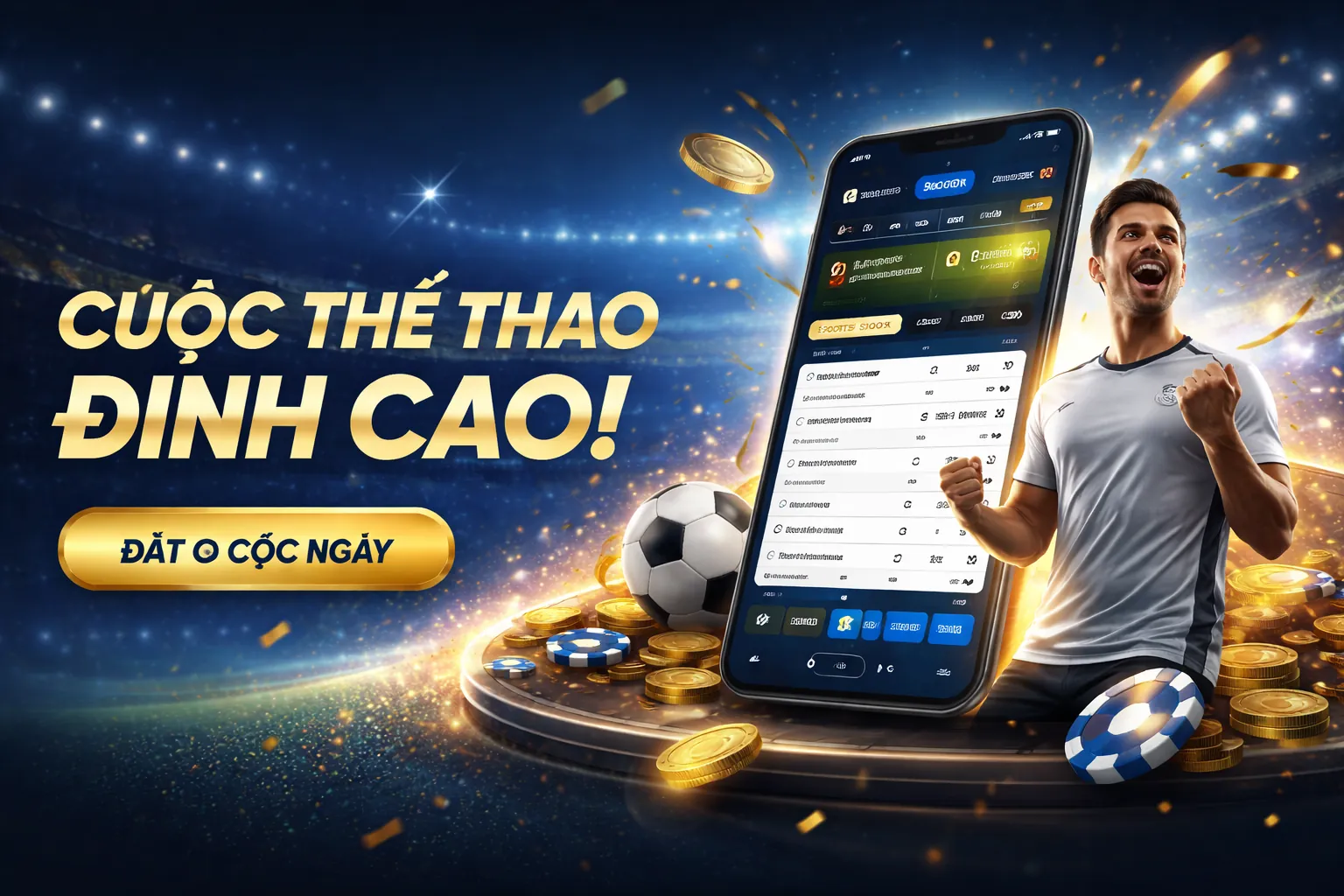 Hình nền Kèo Nhà Cái NBET với sân bóng đá và các biểu tượng cá cược